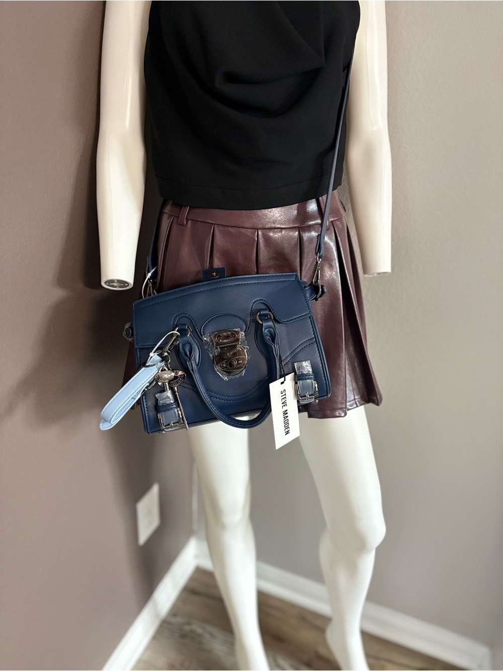 Steve Madden Navy Bclipp Satchel - Picture 3 of 6